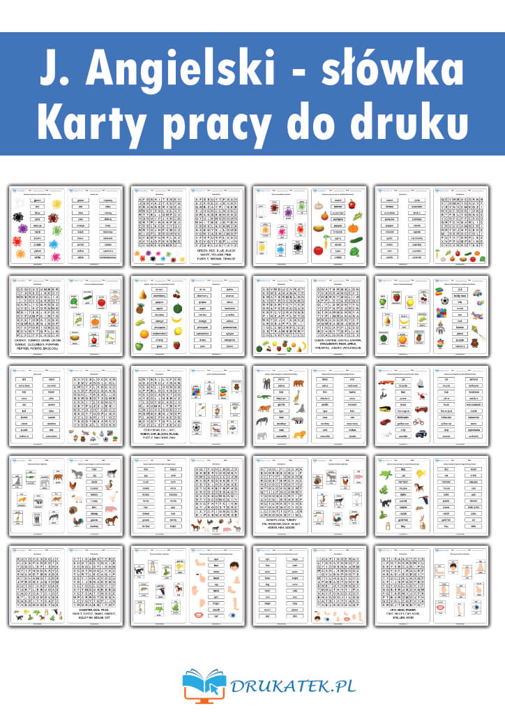 Język Angielski: nauka słówek dla dzieci - karty pracy do druku w PDF